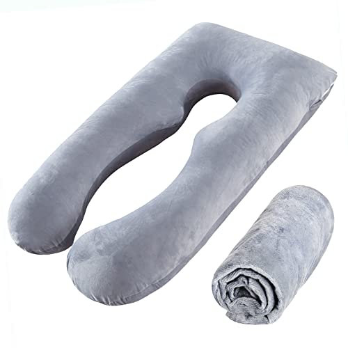 SLIGUY Pregnancy Pillow Cover U Shaped, 57-Inch Replacement Pillowcase, Used for Maternity Pillows, 100% Velvet Double Zipper Stretch Fabric, Super Soft, Universal Type