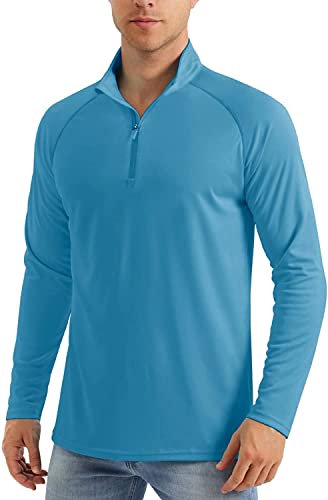 MAGCOMSEN Men's Golf Shirts Long Sleeve Quarter Zip Polo Shirts Gym Tops Rash Guard Sun Protection UPF 50+ Blue Green, L