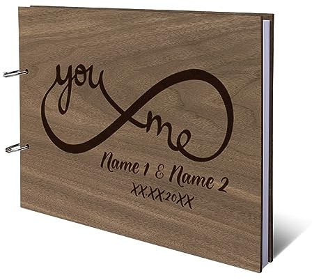 Hochzeit Gästebuch Nussbaum Amerikanisch Ringbuch mit individueller Lasergravur Holzcover 72 Blatt | 144 Seiten DIN A4 quer - You & Me