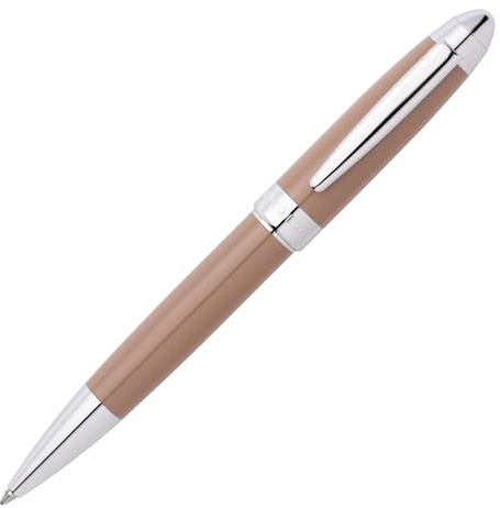 Hugo Boss Kugelschreiber Icon Camel/Chrome aus Messing hergestellt, Farbe: Beige/Rosa, Abmessungen: 12 x 138 mm, HSN0014Z