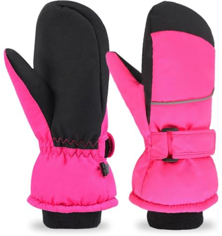 Azarxis Kids Mittens Winter Children Ski Glove Windproof Snow Gloves Fleece Warm for Boy Girl Toddler Youth Outdoor Sports Skiing Skating Snowboarding Sledding (Rose Red, 5-7 Years Old)