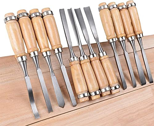 Juego de 12 piezas de talla de madera profesional Cincel de mano afilado Herramientas de bricolaje Gubias de múltiples formas de 8 pulgadas para principiantes, aficionados y profesionales, con herra