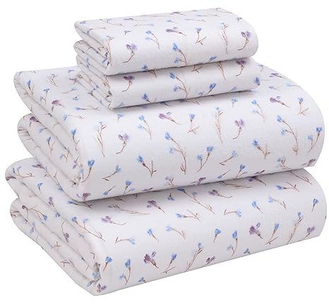 RUVANTI Flannel Sheets Queen Size - 100% Cotton Double Brushed Bed Sheets, Deep Pockets 16 Inches Queen Sheet Set, All Seasons Breathable & Extra Soft - Warm & Cozy, 4 Piece, Navlight