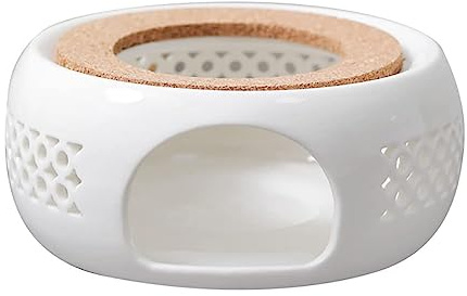 JTBDWOSK Stövchen Porzellan für Teekanne, Keramik Stövchen Teewärmer Kaffeewärmer Teekannenwärmer mit Korkständer, Weiß Hohl Geschnitztes Design Tee Warmhalter Geeignet für Tee, Kaffee und Milch,3
