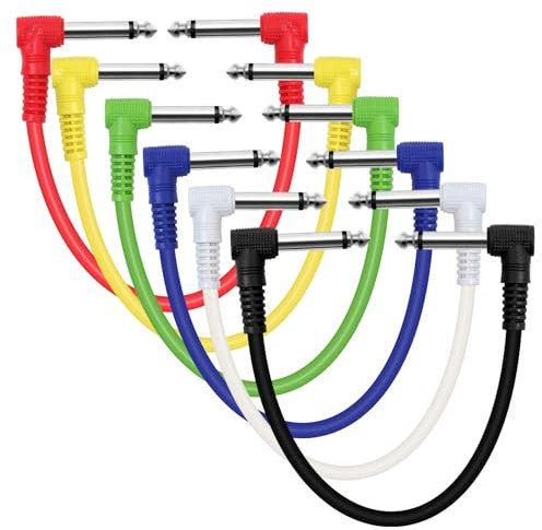 Aerzouser 6 PezziCavi Patch Chitarra, 6.35 mm，Cavo Chitarra Elettrica da 30 cm,6 Colori，per Pedali, Basso e Altri Strumenti
