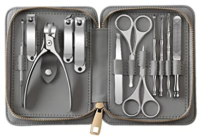 Set de Manicura Pedicura Conjunto de uñas de acero inoxidable de 12 piezas Home Professional Pedicure Nail Set Portable Travel Beauty Set con moda portátil PU Caja de cuero Manicura Pedicura Kit