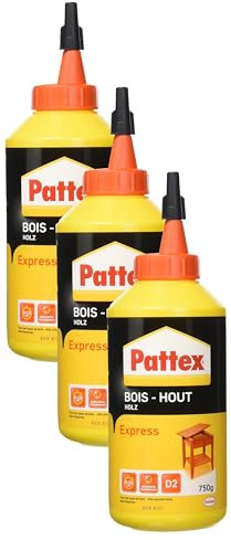 Pattex | Colle à Bois Express Transparente - Séchage Rapide en Biberon de 750g - Vinylique pour Montage, Assemblage, Placage ou Contrecollage (Lot de 3)