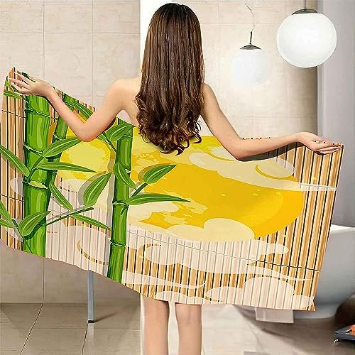 3D Beach Towels Extra Large 100 X 200 Cm, Absorbent Quick Dry Microfibre Towel, Plant Green Bamboo Beach Towels For Adults Kids, Swimming Sports Travel Towel -2T3X