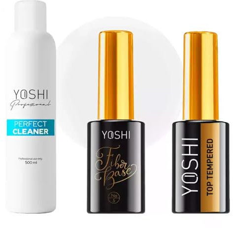 Yoshi Nagelpflege-Set: Perfect Cleaner 500ml, Top Tempered 10ml & Faserbasis Nr. 5 10ml – Für widerstandsfähige und gepflegte Nägel