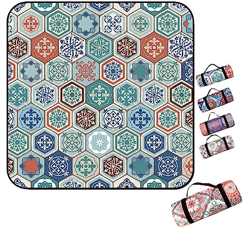 Picknick-Reisedecke, Campingdecke, 300 x 300, 3 Schichten verdickte extra große Strandmatte mit wasserdichter Aluminiumfolie, maschinenwaschbarer Zeltteppich, faltbare große Picknickdecke for Camping,