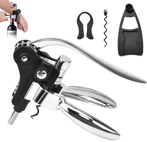 FTISSLY Sacacorchos Manual de Palanca Profesional - Abridor de Botellas de Vino Con Estuche, Cortador de Aluminio y Aguja Espiral - Para Regalos