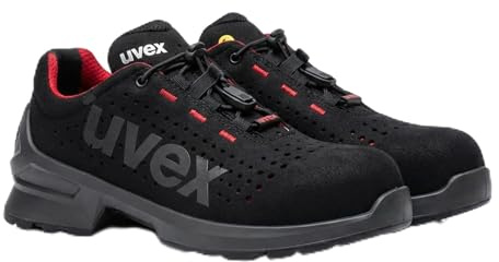 Uvex 1 Duo S1 perforerad halvsko – säkerhetssko för lätta områden – sportig, lätt och flexibel, Svart röd, 42 EU