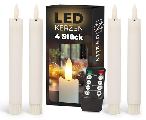 Stabkerzen LED mit Timer WEISS 4 Stück WEISS indoor - 6 Stunden - ECHTWACHS 18cm Höhe für Kerzen 2,2cm Durchmesser 2 AAA Batterien notwendig LED Stabkerzen flackernde Flamme bewegliche Flamme Licht