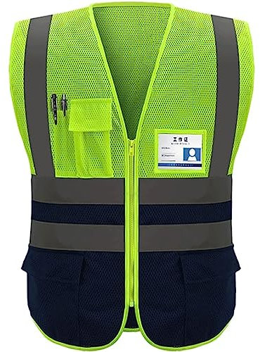 HJDQMDHA Sicherheitsbekleidung Mesh-Bauweste, atmungsaktive Bauweste mit Taschen und Reißverschluss, Verkehrssicherheitskleidung für Radfahrer Warnweste