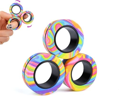 ASIOWELY Magnetische Ringe ADHS Spielzeug Fidget Toys Erwachsene,3 PCS Cool Fidget Ringe für Anti Stress Spinner Ring für Kinder Teenager Geschenk zum Valentinstag Ostern für 8 + Jahr Alten Jungen