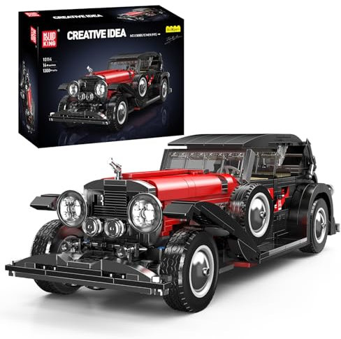 Mould King 10114 MOC Technik Oldtimer Auto Modell Bauklötze Bausatz, Cabrio Klemm Baukasten, Sportwagen Modell Klemmbausteine Set für Kinder/Erwachsene Sammler (1308+ Stücke)