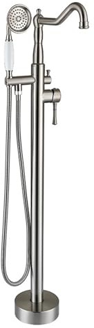 XJTNLB Freistehende Badewannenarmatur Mischbatterie Dusche Retro 360° Schwenkbar Duscharmatur Einhebelmischer mit Handbrause und Duschschlauch-Gebürstet