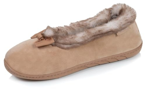 Isotoner Chaussons pantoufles Ballerines femme en velours, semelle ultra confort, soutient votre voûte plantaire, mousse à mémoire de forme, 36, camel