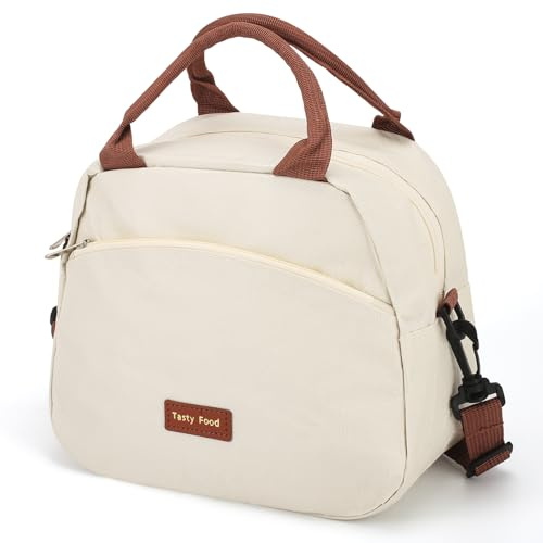 Bolsa de almuerzo beige con correa, a prueba de fugas, para adultos, pequeña bolsa de almuerzo para mujer | Bolsa de almuerzo aislada para mujer, bolsas de almuerzo impermeables para el trabajo, viajes, picnic, escuela