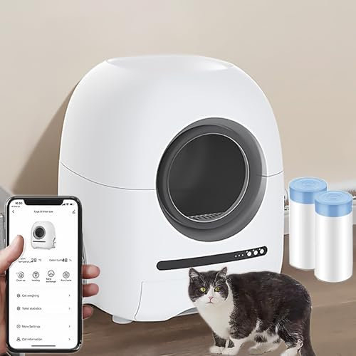 Pucaru Lettiera per Gatti Autopulente, Pulizia Automatica dei Gatti, con Controllo Video Remoto Tramite App, con Sacco della Spazzatura e Tubo di Scarico