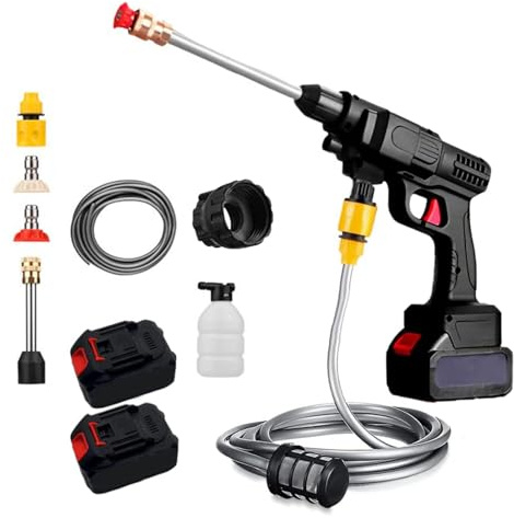 ZHJOPP Pistola ad Acqua per idropulitrice Portatile, Potenza 600 W, Due batterie 24v1500mAh Idropulitrice ad Alta Pressione, Idropulitrice a Durata della Batteria