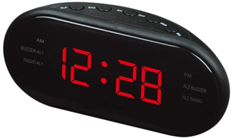 HOMSFOU Digitaler Radiowecker Mit Fm Und Am Gebogenes Großdisplay Projektionsuhrzeit Schlummerfunktion Sleep Timer Rotes Nachtlicht Für Schlafzimmer