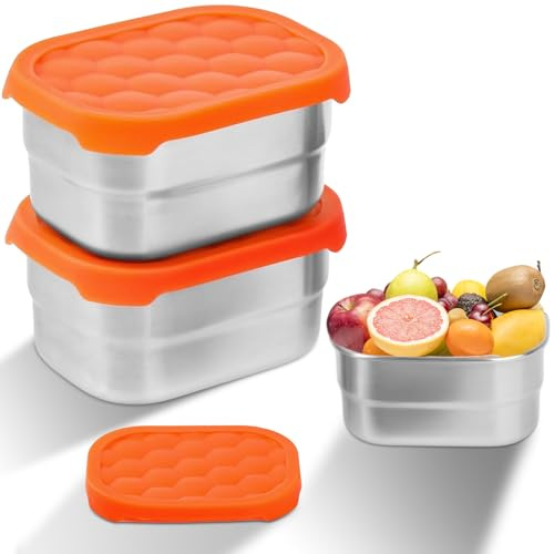 Piashow 2 Pezzi Contenitori Ermetici per Alimenti Piccoli, Contenitori Acciaio Inox con Coperchio in Silicone, 230 ml Porta Merenda, Mini Contenitori per Alimenti per Snack e Spezie