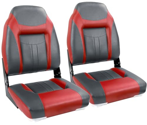 SUNDGORA S1 Deluxe Klappbarer Bootssitz mit hoher Rückenlehne, Edelstahlschrauben im Lieferumfang enthalten, Stil A5-Anthrazit/Rot(2 Sitze)