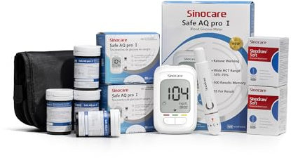 Medidor de Glucosa en Sangre Sinocare, glucómetro con 100 tiras de glucosa en sangre y 100 lancetas, Electrodo de Plata más preciso, Resultados en mg/dL