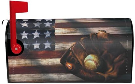 American Flag Baseball Magnetic Mailbox Cover for Garden Decoration, with Curved Opening and Magnetic Outdoor Decoration