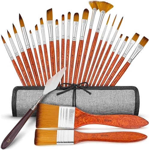 Professional Paint Brush Set - 24 pc, Canvas Roll Case + Palette Knife - Expert Series Premium Non Shedding Brushes - Acrylic, Oil, Watercolour, Gouache - Painter Gifts - Art Supplies by CreativePeak