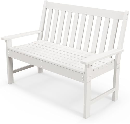 GIANTEX Gartenbank für 2 Personen, Parkbank aus Kunststoff mit hoher Rückenlehne, Außenbank, wetterfest, für Garten, Terrasse, 132 x 65 x 91 cm (weiß)