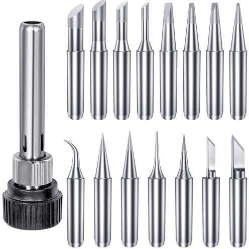 HOLMOL 15PCS 900M Soldering Iron Tips, Copper Soldering Tips with Welding Sleeve, Lead-Free 900M-T Solder Tip Set, Solder Iron Tip for Hakko, Yihua, Atten, Quick Soldering Stations