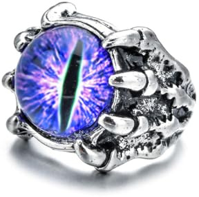 Auriselle Anello da Uomo Regolabile Teschio Zircone Occhio del Diavolo Anello Aperto Vintage Vichingo Retrò da Pollice Gotico Gioielli Regali per Uomini Ragazzi Padre, Viola