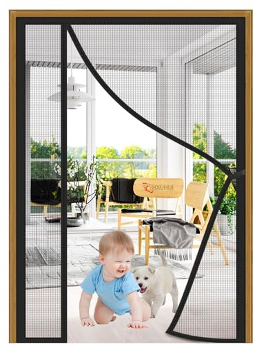 Moustiquaire Porte Magnétique 180x210cm Anti Insecte Mouche Moustique Fermeture Automatique Rideau Anti Mouche Sans Percer pour Porte Exterieur Balcon Terrasse Noir