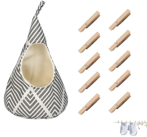 11 Pcs Clothes Pegs for Washing Line, Wooden Pegs for Washing Line with Bag, Laundry and Peg Bag Convenient Storage