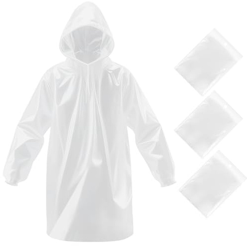 Czyan 3 Pack Disposable Rain Poncho,Emergency Disposable Raincoats Family Pack for Adults,Portable Travelling Hiking Camping Emergency Rainwear-Clear Ponchos with Sleeves & Hood