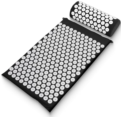 Sharper Image Acupressure Mat and Pillow Set - Back Mat for Pressure Point & Muscle Stimulation, Portable Pressure Mat with Travel Bag, Cushioned Full Body Acupressure Mats for Relief & Relaxation