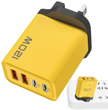 Hiemible Cargador USB De Pared, 4 Puertos Carga Rápida, Adaptador Estable y Compacto Doble PD y USB para Teléfonos, Dispositivos, Hogar y Viajes