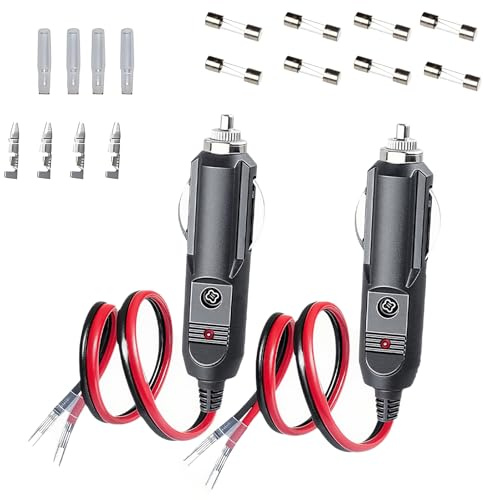 Leloco 2 Stück Zigarettenanzünder Stecker, KFZ Stecker 12V/24V Ersatz-Zigarettenanzünder mit 10A/15A Sicherung 16AWG für KFZ Zigarettenanzünder-Buchse Autokühlschrank, Ventilator, Autostaubsauger usw