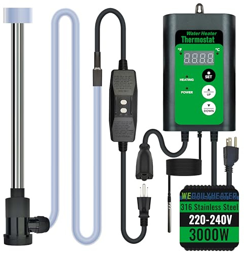 3000W 240V Fully Submersible Water Heater of Bathtub & Inflatable Pool – Portable Immersion Electric Heater with GFCI & Thermostat to Baptistry, Spa, Bucket, Above Ground/Inground Pool & Hot Tub etc