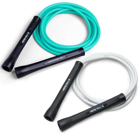 Hererope PVC Springseil 6mm Seilspringen für Männer & Frauen Fitness, Geschwindigkeit, Tricks, Cardiotraining, 3,1 m Boxen Springseil mit Unzerbrechlichen Griffen und Knotfreiem Seil