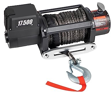 Cabrestante eléctrico de 12V for 4X4 80 pies, cuerdas sintéticas for remolque de coche, correa de remolque con Control inalámbrico, ATV, camión todoterreno(17500lbs Black Rope)