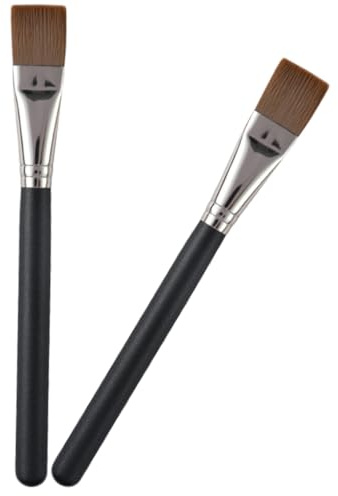 LOLIPPYY Pennello in Fibra Artificiale 2 Pezzi per Professionale Maschera Viso Setole Piatte e Manico in Legno Design Ergonomico per Applicazione Uniforme Cosmetica