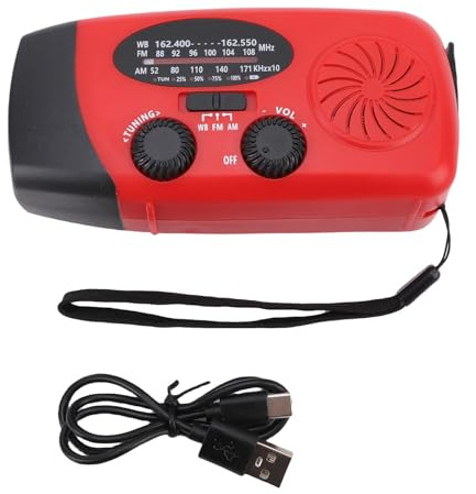 Walfront Tragbares Kurbelradio, AM FM WB 2000mAh Notfallradio, Solar Radio mit Taschenlampe, USB Aufladung Wetterradio für Camping, Notstromversorgung, Zuhause, Im Freien