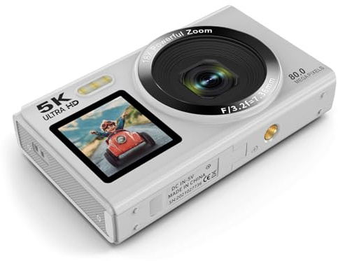 Appareil photo numérique double écran 5K Capteurs 80MP Zoom 18X Design compact WiFi Live Streaming Intégré Clignotant pour photographes Appareil photo numérique