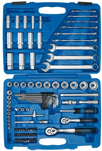SW-Stahl S2299 Steckschlüsselsatz 92-teilig - Zölliger Werkzeugkoffer | Chrom-Vanadium-Stahl Knarrenkasten in Industriequalität - 1/4 und 3/8 Zoll Antrieb - Sechskant Profil - Ratschenkasten