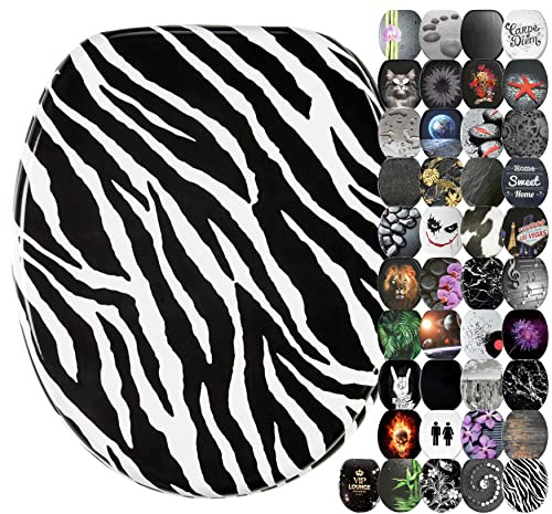 Sanilo Soft Close Toilet Seat with Quick Release, Toilet Lid Detachable at the Press of a Button, Easy Installation from Above (Zebra)