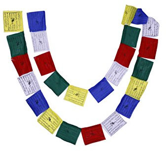 Banderas budistas tibetanas del rezo que agitan (Lungta) Mantras y caballos del viento(5 strings x 25 flags)- FH-FLAG-102(M5) …