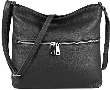 OBC Damen Leder Tasche Cross Body Schultertasche City Bag Crossover Umhängetasche Henkeltasche Clutch Ledertasche Damentasche (Schwarz 28x26x2 cm)